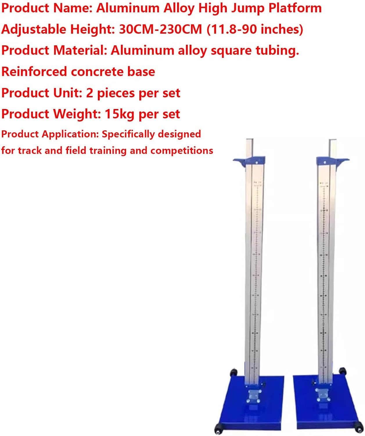 Adjustable Competition Track and Field High Jump Standards, Scale Metric cm, School High Jump Holders, 1 Pair, for Primary and Secondary School Pupils