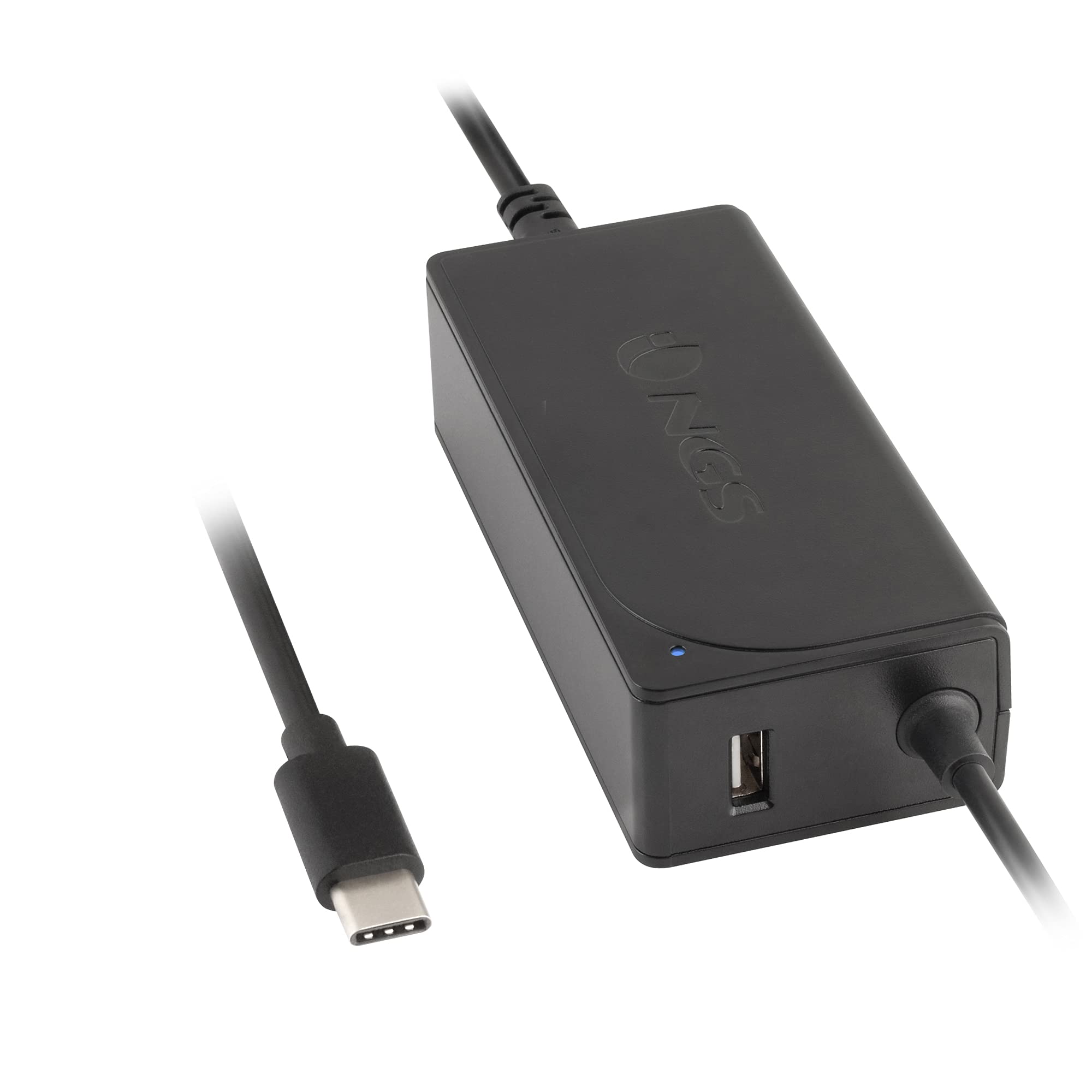 NGS W-​65W Type C - Cargador Universal USB-​C, Carga Rápida, Diseño Duradero, Compacto, Ideal para Viajar, Potencia 65W, Salida USB 2A, Negro