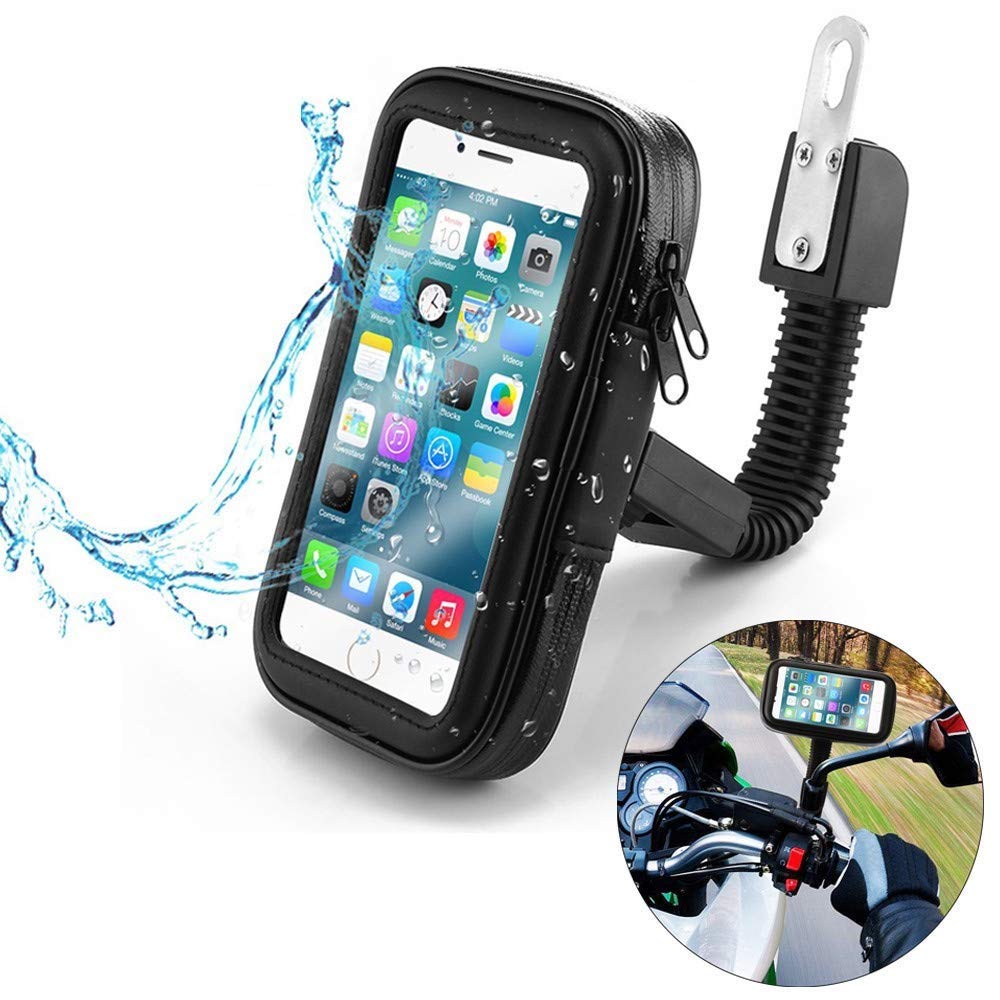 TJOM Waterproof Universal Rear View Mirror with Poly-Carbonate Plastic Mobile Holder Zip Pouched Holder Stand 360 Degree Rotation for All Bike/Motorcycle, Size Upto 7" inches (Black) (B09WSR546M) Amazon Price History, Amazon Price Tracker