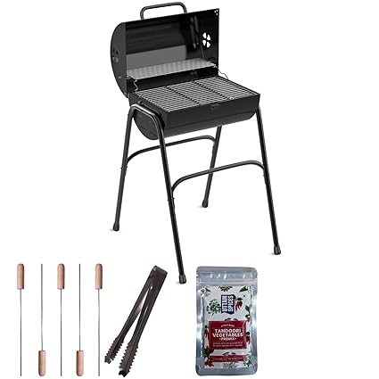 PENG ESSENTIALS Compact Barbecue Grill for Home - Barrel Style Charcoal BBQ - Easy to Assemble,A Well-Built Stand,Even Heat Distribution