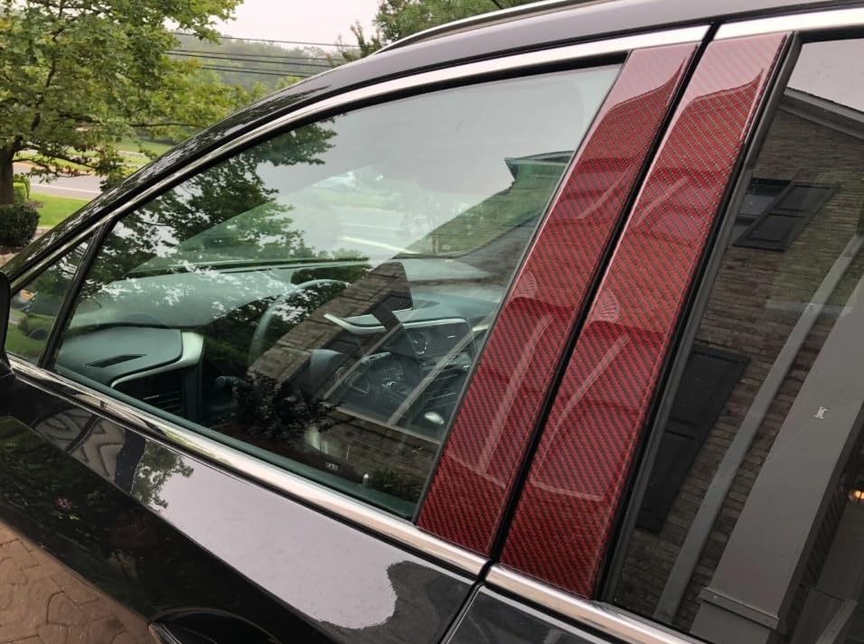 Real RED Carbon Fiber Pillar Posts Black (B Pillars) Covers Window Trim 6PCS Compatible with Alfa Romeo Stelvio