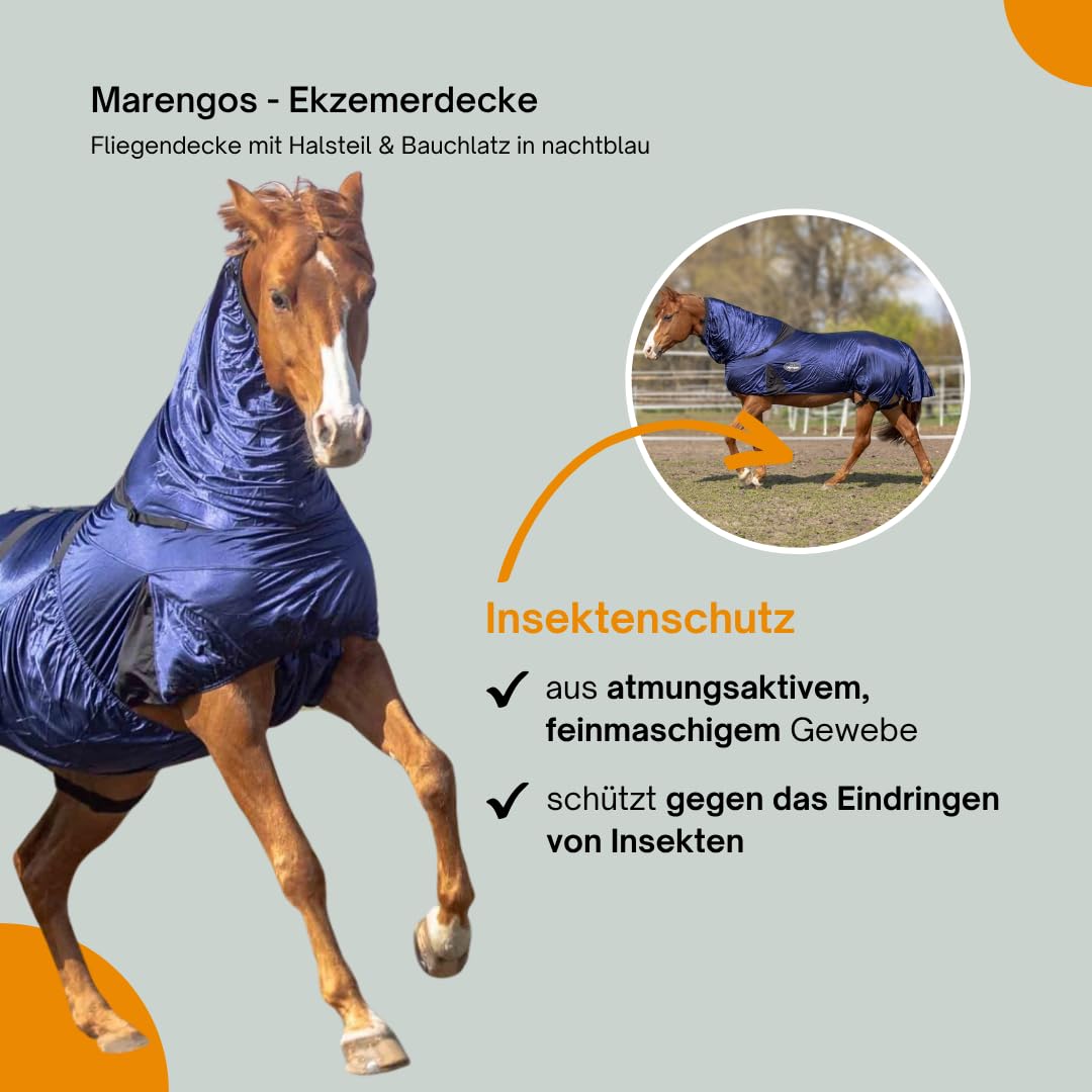 Produktbild von Marengos - Ekzemerdecke Mit Halsteil & Bauchlatz – Fliegendecke Aus Feinmaschigem Gewebe – Schutz V. Insekten – Doppelter Frontverschluss & Gehfalte – Pferdedecke In Braun – 125cm