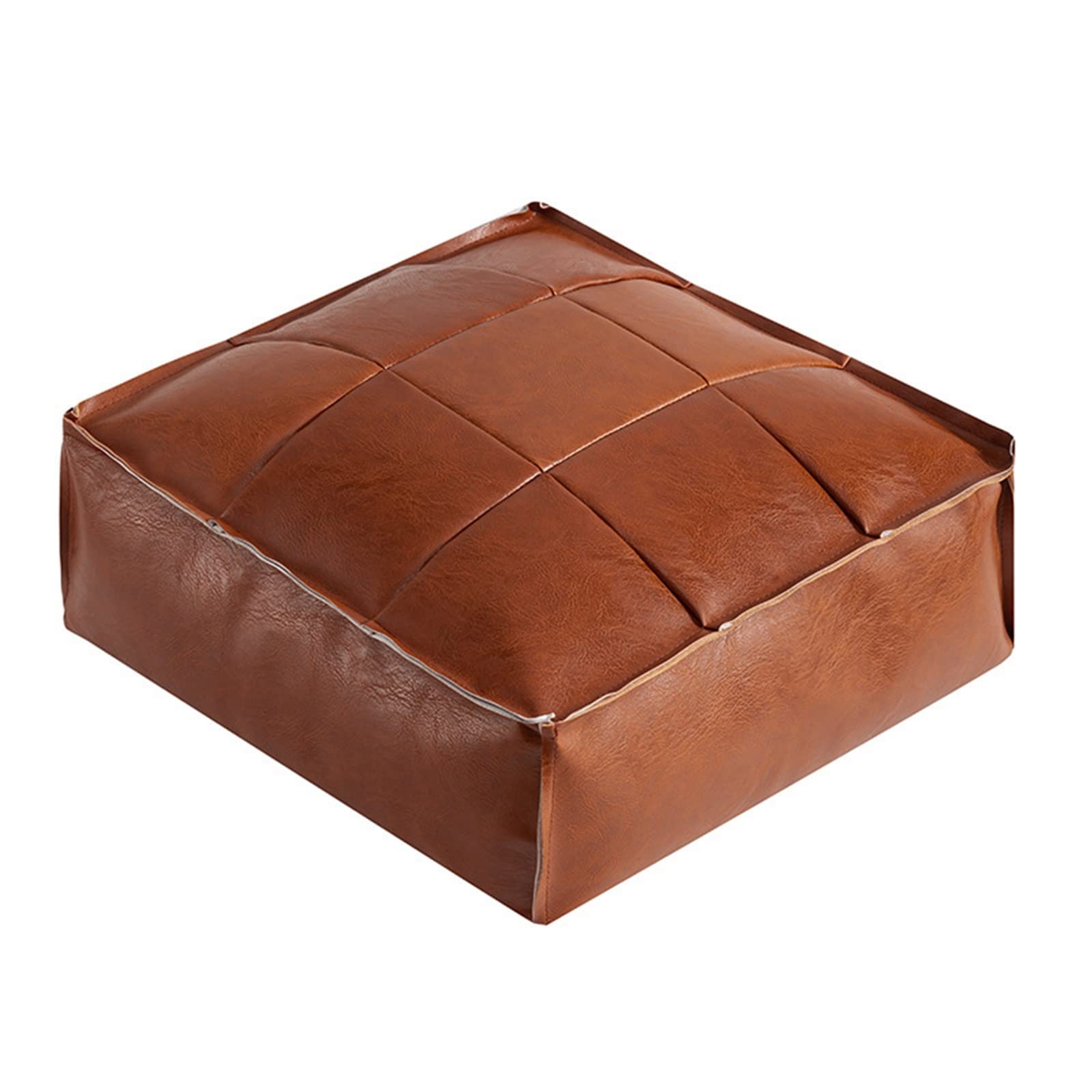 JINGYAN Chair Pads PU Pouf Floor Mat Wax Leather Embroidery Technology Footstool Futon Artificial Cushion(Dark orange,45x45x15cm)