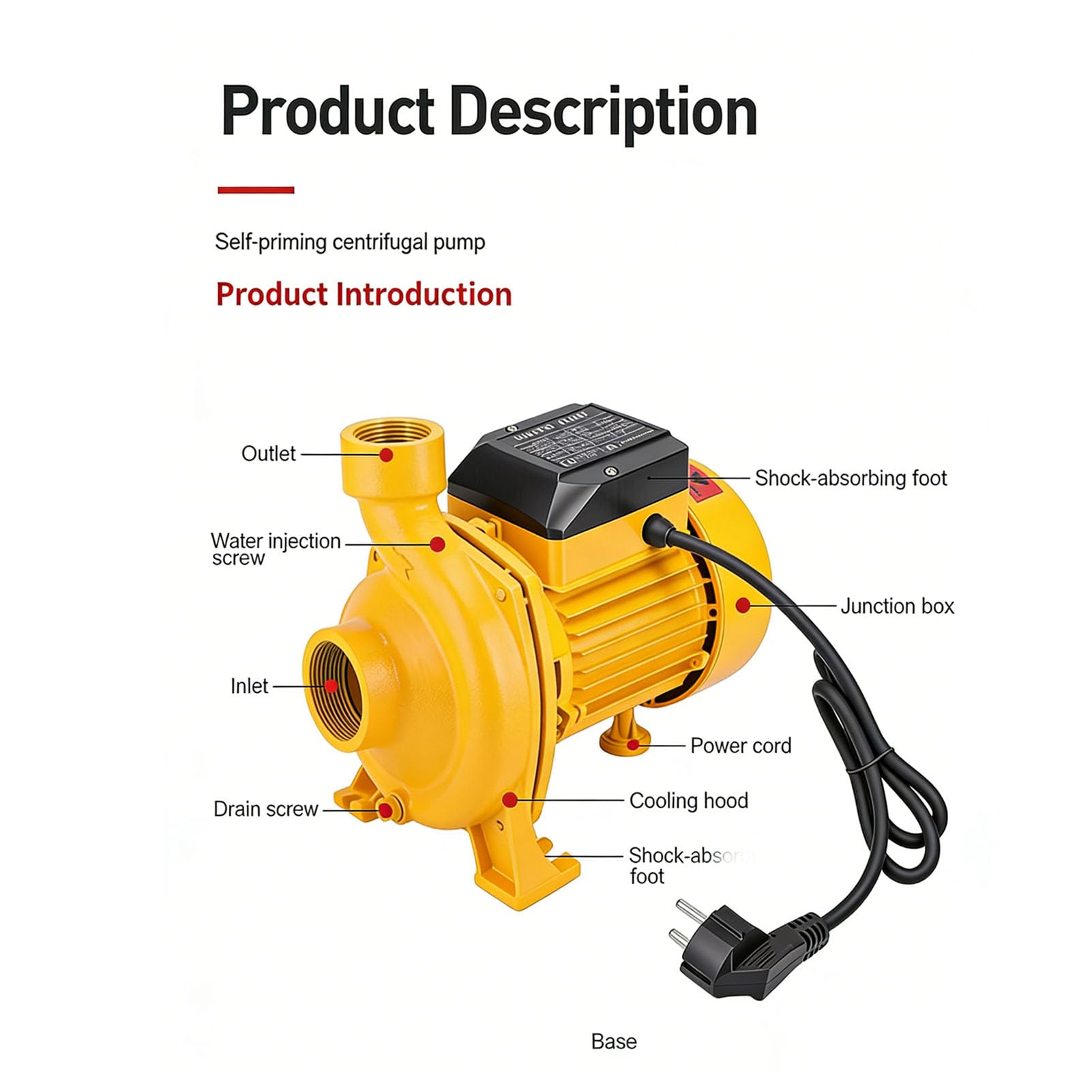 Pompa Centrifuga, Pompa Acqua Autoadescante da 750 W con Uscita da 1 Pollice e Design con Doppio Cuscinetto a Sfera, Pompe Booster Silenziose per Irrigazione del Prato (Spina europea 220 V)