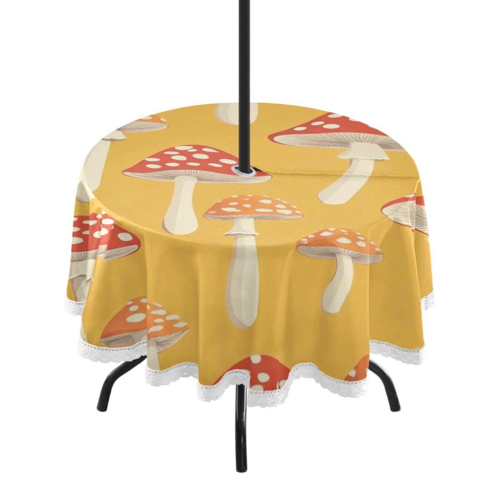 Ttgoth Mushroom Outdoor Table Cloth 152 cm Water Stain & Resistan Tablecloth Wipeable Table Cover with Parasol Hole & Zipper for Garden Patio Party Picnic