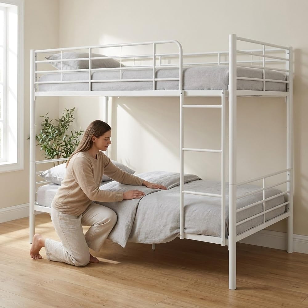 Letto A Castello DIVISIBILE Twins - Bianco - 80 x 180 Letto a Castello in Metallo Pratico e Resistente. Divisibile in 2 Letti Singoli. Scala Inclusa. Ringhiera Completa.