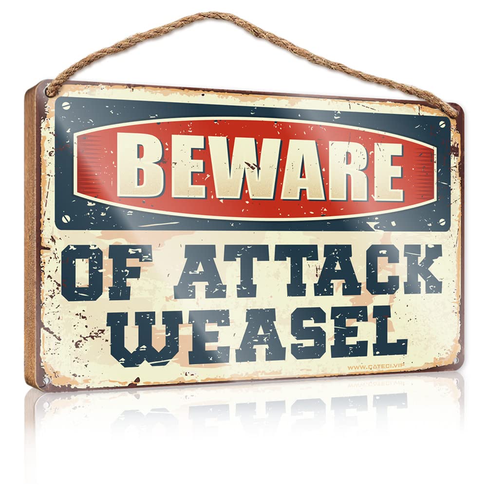 Dtha One Color Small No Soliciting Sign For House Beware Of Attack Weasel Wooden Sign Hanging Decor Outdoor Porch Bar Signs For Man Cave(20X30cm)