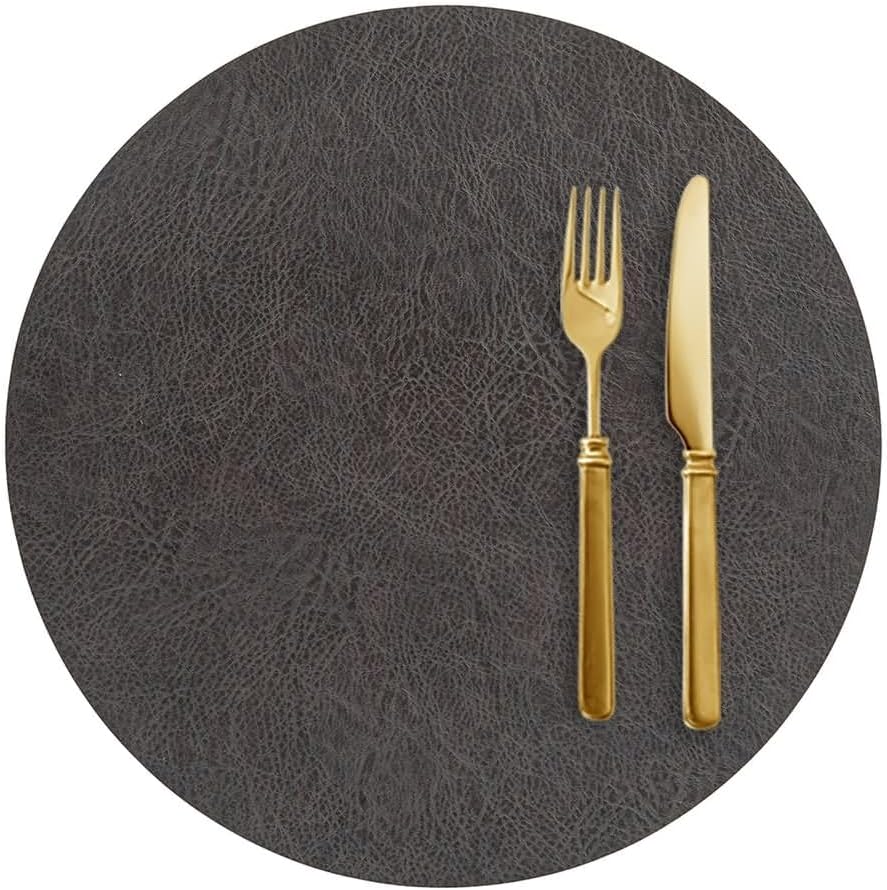 Table Placemats Set of 8,13 in / 33 CM,Table Mats PVC Leather Solid Color with Round Washable Placemats Dining Table Orange Brown