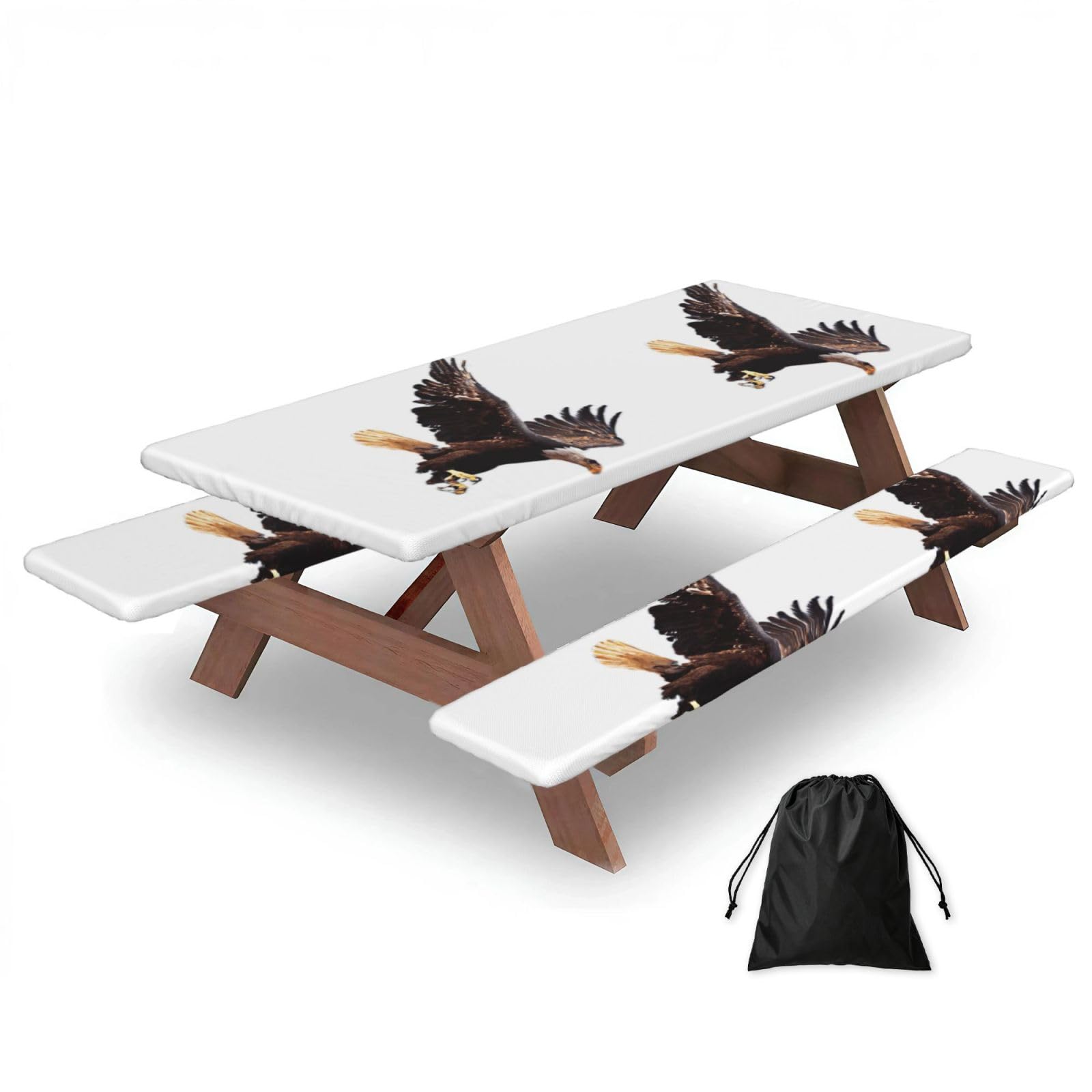 Zyjhyy Black Eagle Print Party Table Covers With Bench Covers Set Of 3 Picnic Table Cloth Wipe Clean For Garden Camping