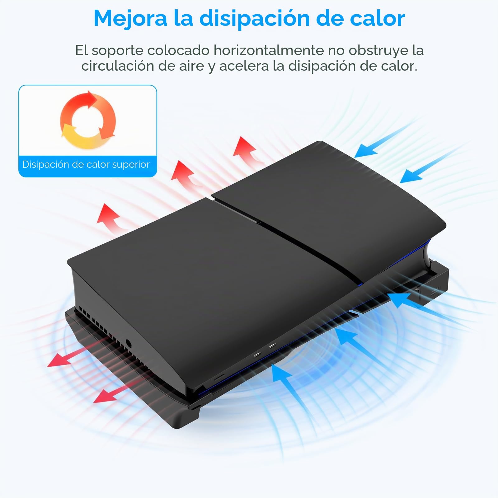 KOVA Soporte horizontal para consola PS5 con hub USB de 4 puertos, soporte base para accesorios PlayStation 5, patín para disco delgado y carga de controlador de edición digital (negro)