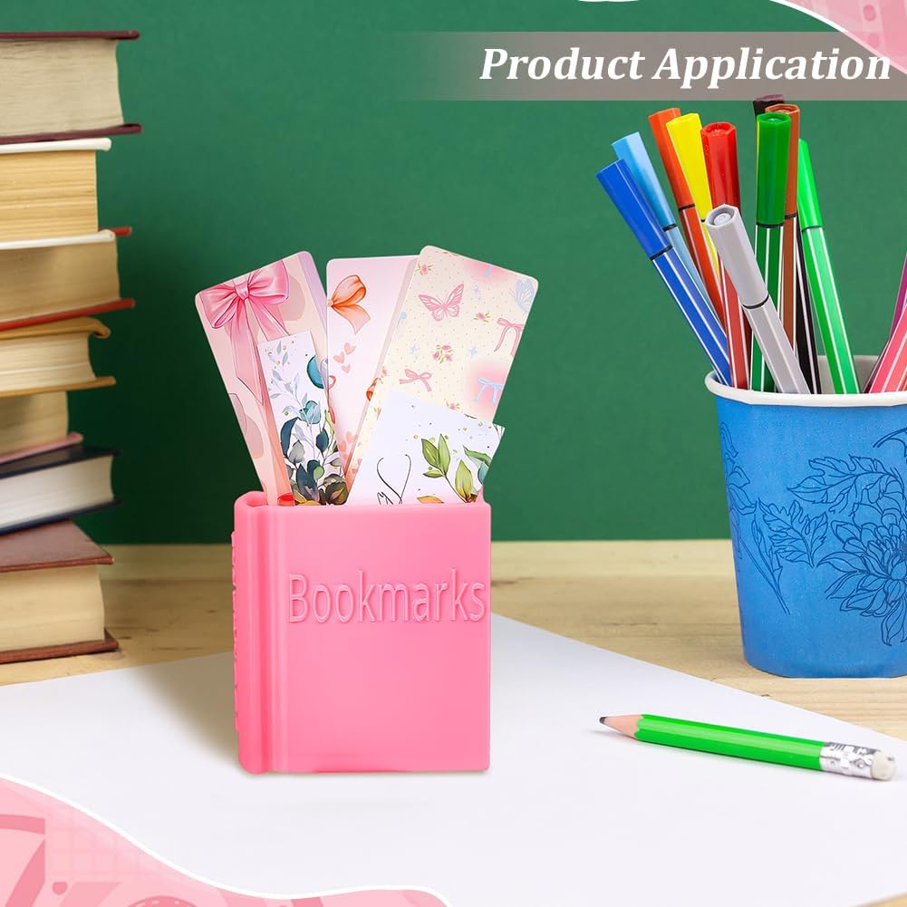 PH PandaHall Bookmark Holder 3D Printed Book Shaped Bookmark Organizer Bookish Office Desk Supplies Pink Pen Holders Book Lover Back to School Gift for Teachers Classmates Bookshelf Decor image 5
