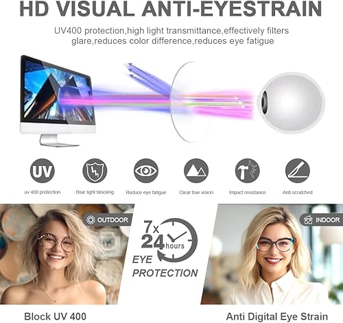 Miniatura 6 de DOERAYMI Lentes de bloqueo de luz azul, lentes de acetato de ojo de gato para mujer, antifatiga ocular y deslumbramiento UV