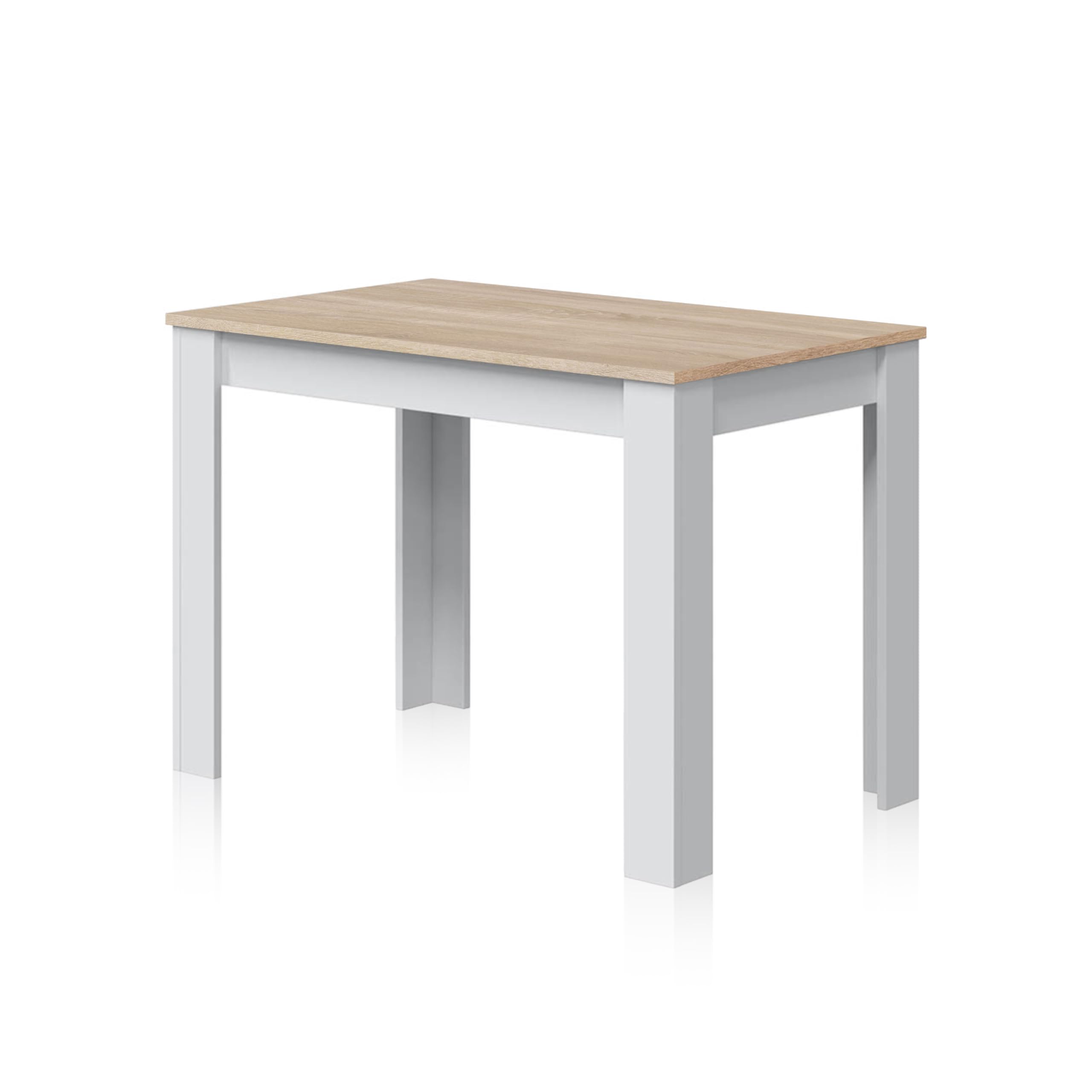 duehome | Mesa Auxiliar Fija, Mesa Comedor o Cocina, Acabado en Color Blanco Artik y Roble Canadian, Modelo Dina, Medidas: 109 cm (Ancho) x 67 cm (Fondo) x 78 cm (Alto)
