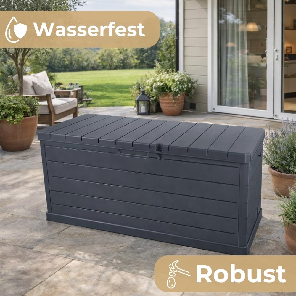 Gartenbox Wetterfest Auflagenbox Wasserdicht 350 L | Kissenbox Groß, Outdoor Möbel Box, Gartentruhe, Terrassenschrank