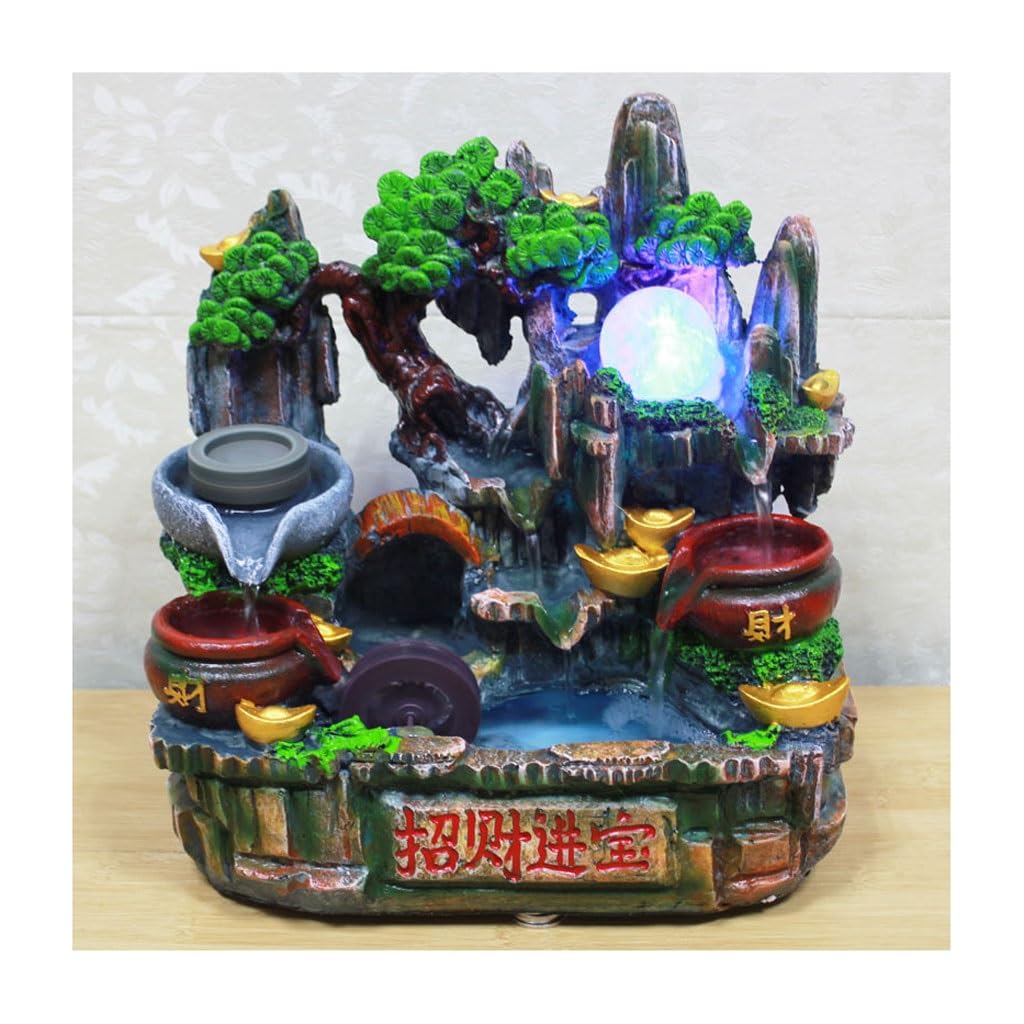 Fuente de Cascada, Fuente de sobremesa, Fuente de Agua con Rocas, decoración de Escritorio de Oficina, Adornos Decorativos creativos de Resina para el hogar y la Oficina