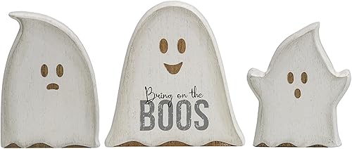 The Bridge Collection "Bring on The Boos Ghost Shelf Sitters - Juego de 3 - Decoración de Halloween para temporada espeluznante - Decoración fantasma