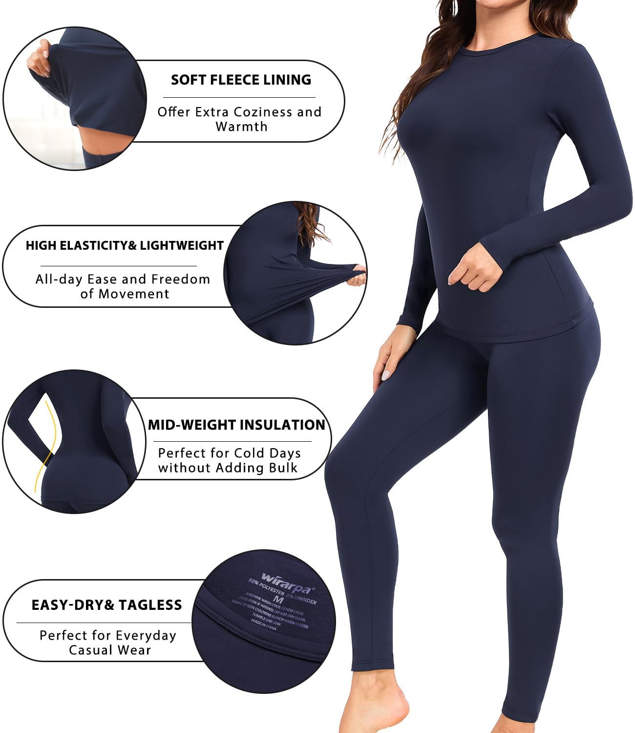 wirarpa Conjunto de Ropa Térmica para Mujer, Capa Base Forrada de Polar, Top de Manga Larga y Pantalón para Señoras para Calor en Invierno
