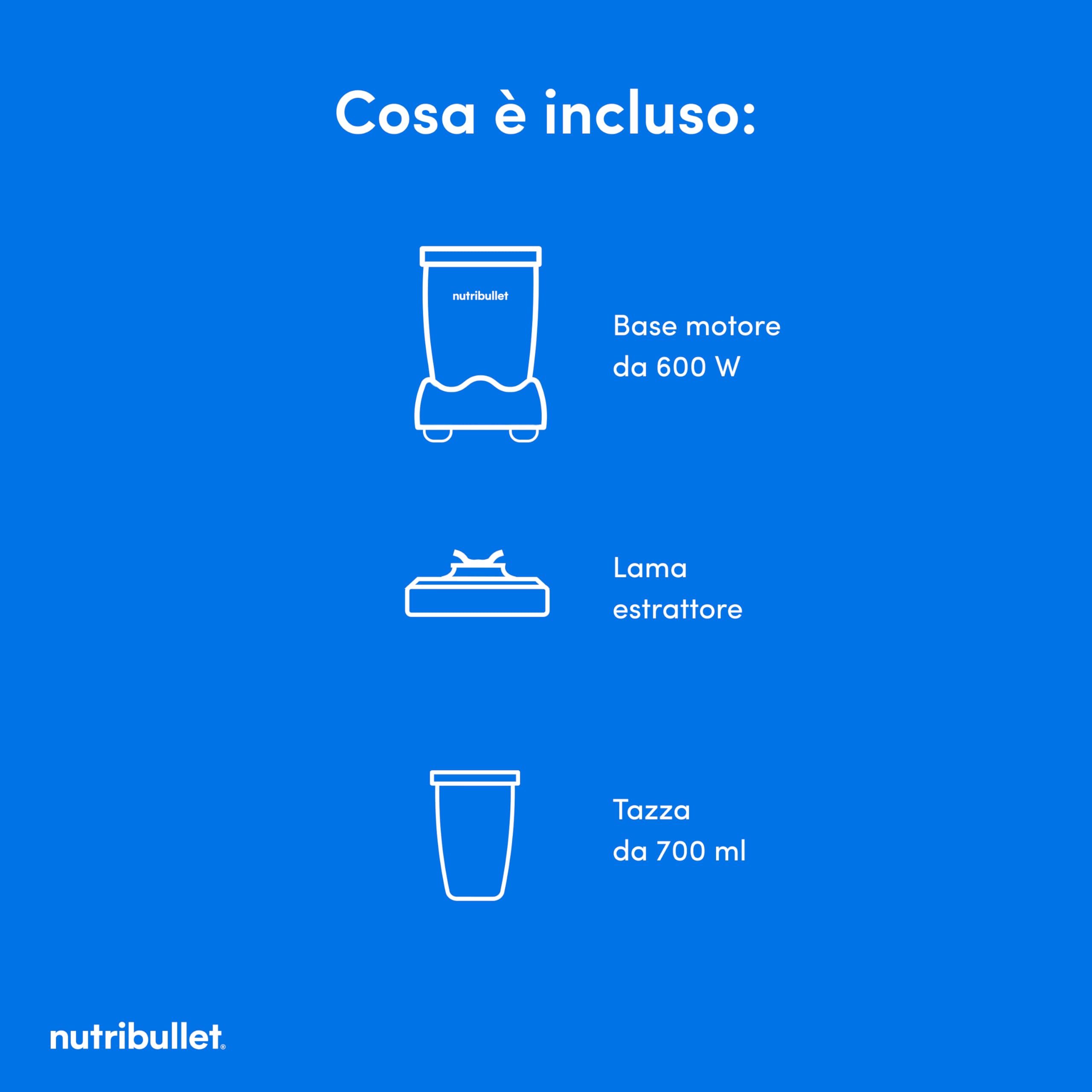 nutribullet Original 600, Frullatore Elettrico, Tritatutto, Frullatore Smoothie, Frullatore Tritatutto Multifunzione, Potenza 600 Watt, nero, NB603B