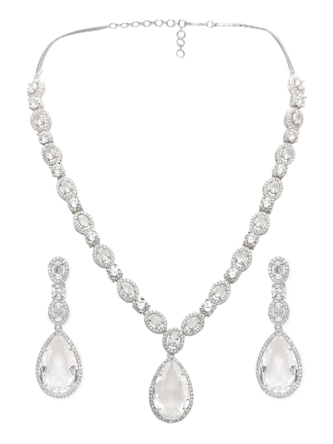 Buy OOMPH Jewellery Silver Tone American Diamond TearDrop Pendant