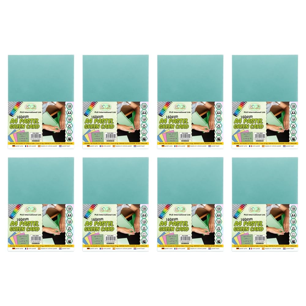 A4 Coloured Paper Pastel Card 160gsm Activity Card DIY Craft Paper Sheets Card Making Printer Photocopier Coloured Card Stock Sheets Invitations for Birthdays Weddings Occasions (800, Green)
