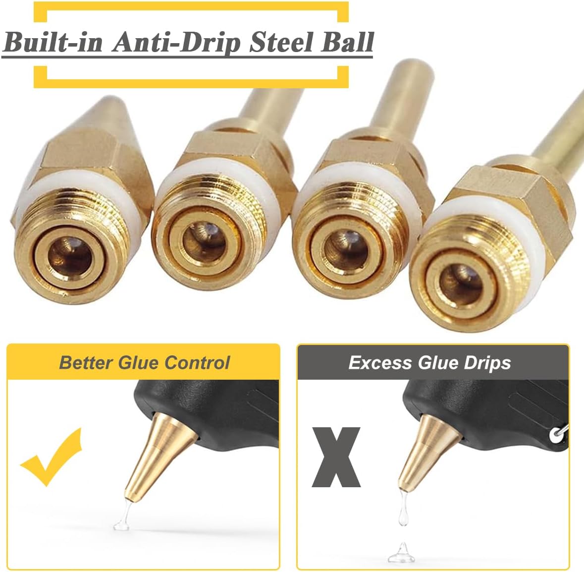 Wolfride 4Pcs Glue Gun Nozzle Set Hot Glue Gun Tips 10.8mm Thread Interchangeable Copper Nozzle Bore Diameter 2mm 3mm