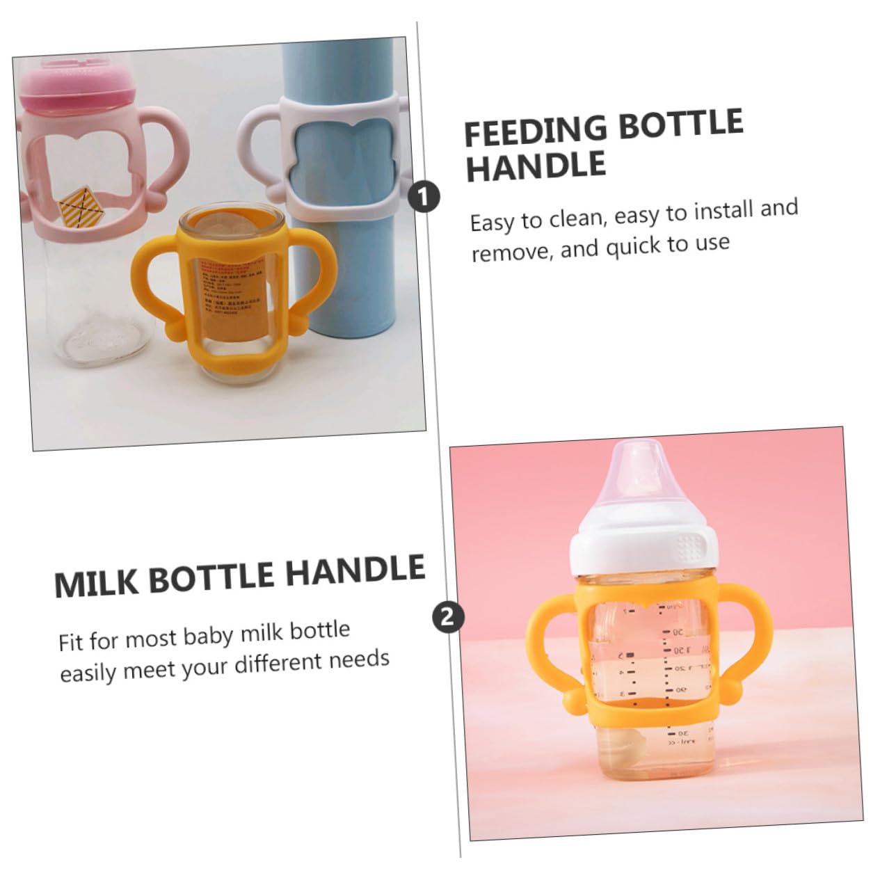 Levemolo 2pcs Silicone Feeding Bottle Handles for Wide Mouth Bottles Ergonomic Non-Slip Handle Odorless Material for Easy Grip and Comfortable Milk Drinking