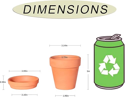 Miniatura 2 de Macetas de terracota de 3 pulgadas con platillo, paquete de 20 macetas de cactus suculentas con orificio de drenaje, ideales para plantas, jardín,