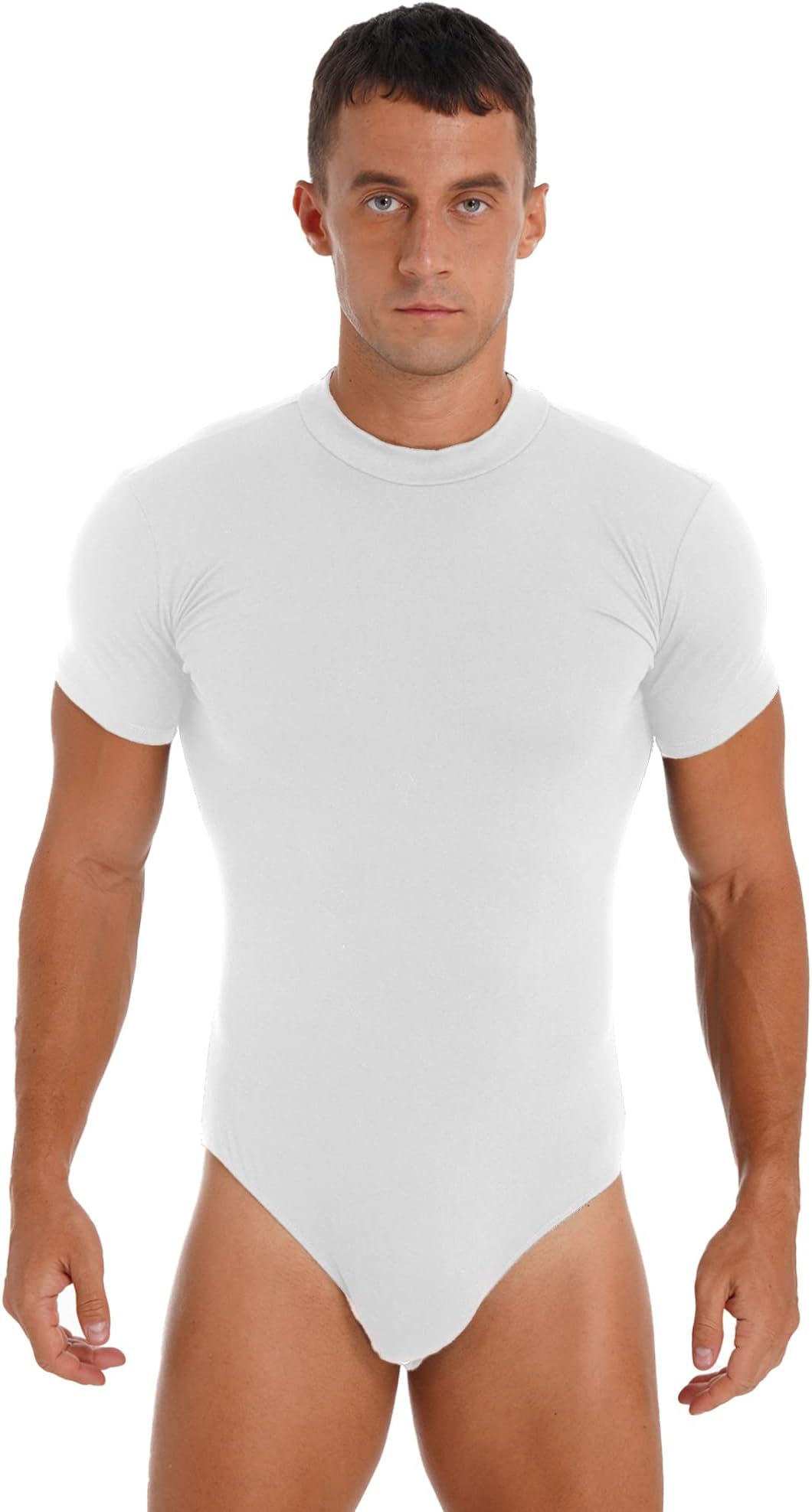 Men One Piece Short Sleeve Undershirt Press Button Crotch Jumpsuit Bodysuit Romper Leotard Tops