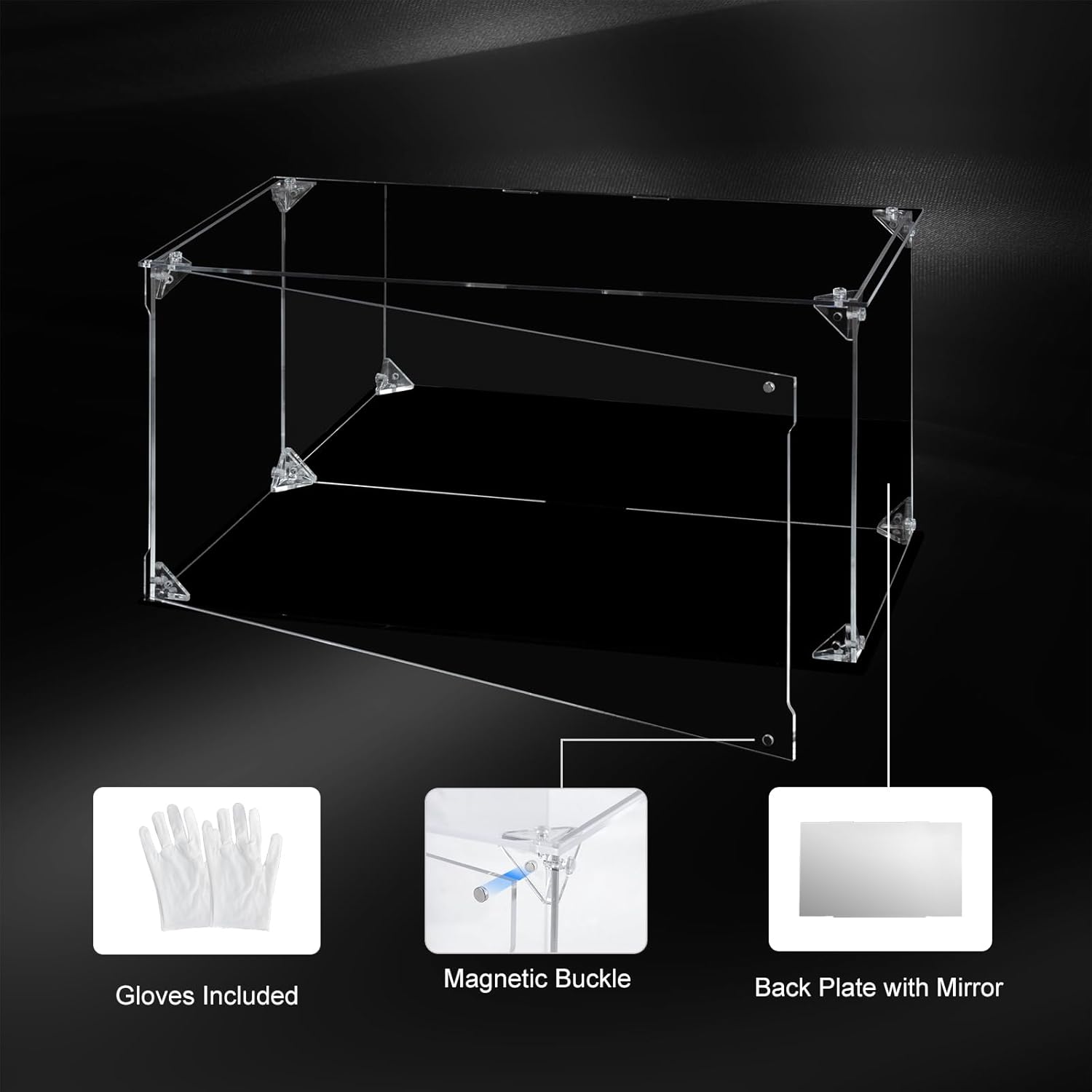 Acrylic Display Case for Collectibles Assemble Clear Acrylic Display Box with Mirrored Back, Alternative Glass Case for Action Figures Lego Model Doll Toys Display (15.7x8x8 inch, 40x20x20cm)