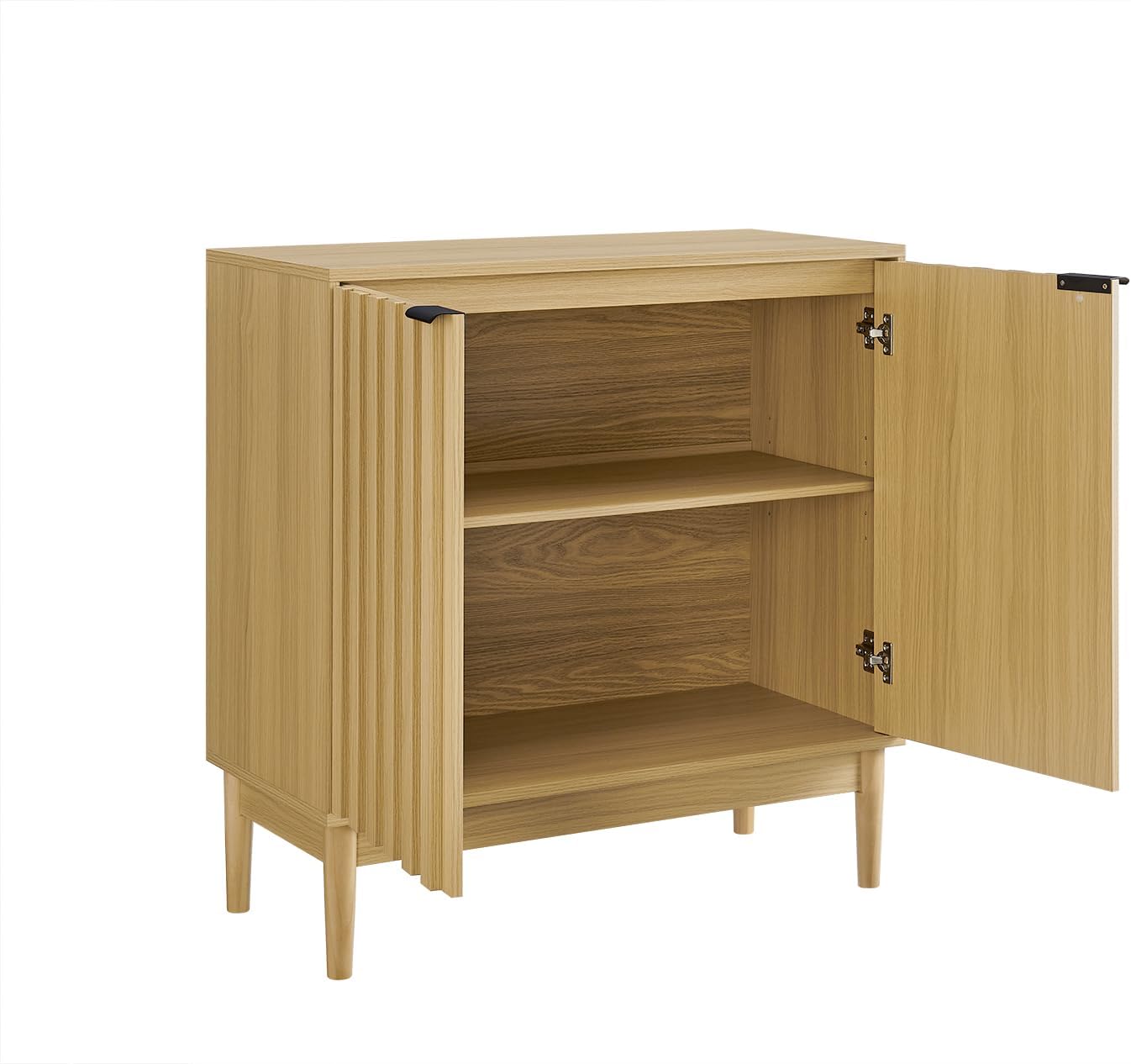 Sideboard Cabinet with Storage - Fluted 2 Doors, 80cm Wide, 83cm Tall, Adjustable Shelf - Fluted Buffet Credenza Accent , Console Cabinet on Legs - Beech, White, Black (Black)