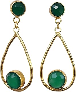 Veracity Jewelry Birthday Gift Minimalist Green Onyx Teardrop Stud Earrings - Green Onyx Gold Plated Organic Handmade Delicate Stylish Beautiful Handmade Onyx Earrings - VE-180