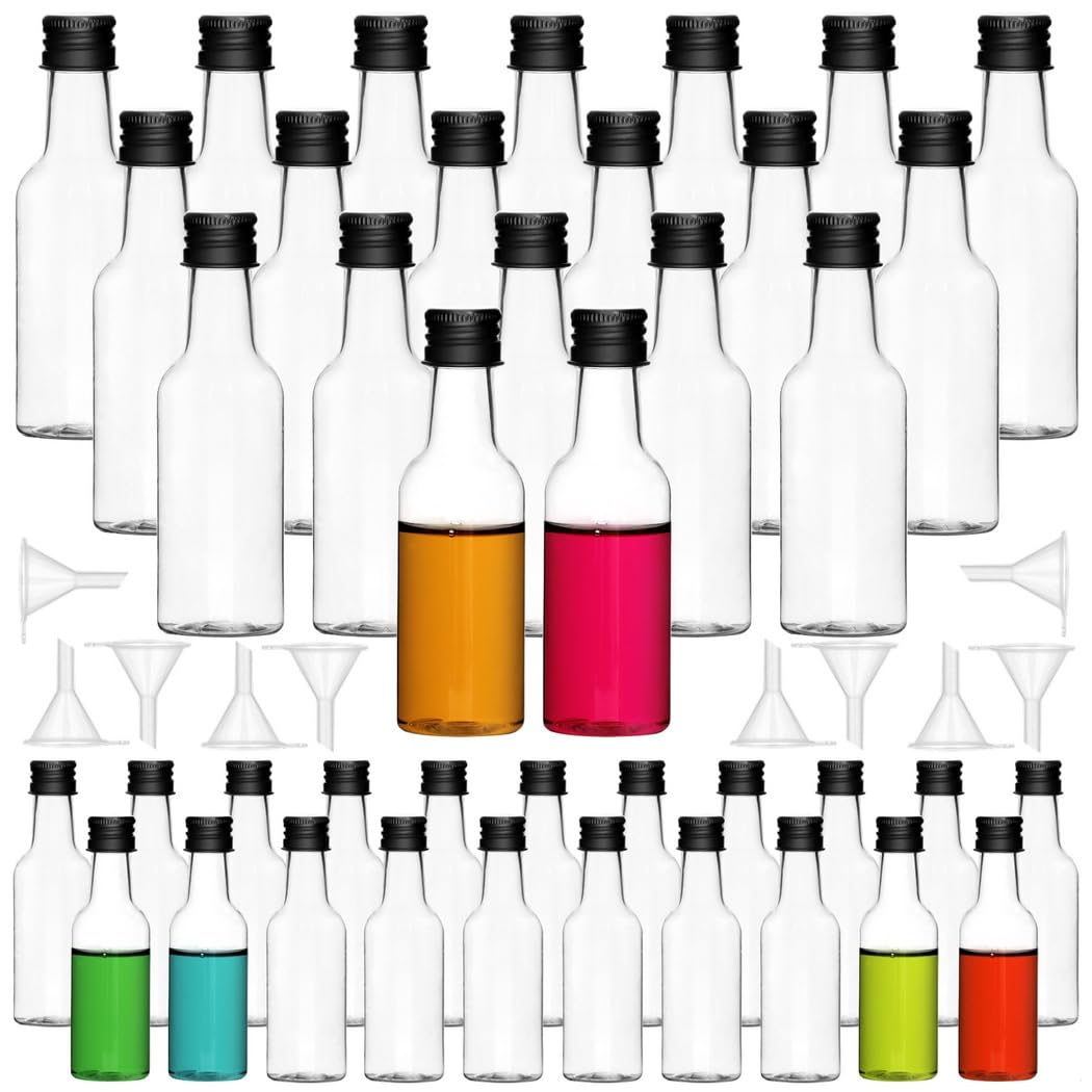 Zestaw 50 mini butelek na alkohol, 48 ml puste butelki z aluminiowymi nakrętkami, zawiera lejki, idealne na wesela i upominki imprezowe