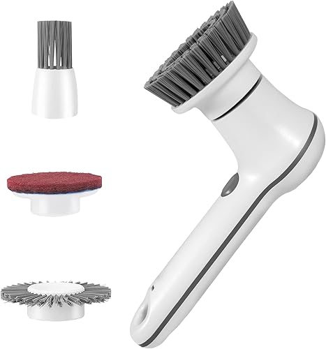 Miniatura 1 de Cepillo de limpieza de carga portátil automático inalámbrico de 360 grados, 4 cabezales de cepillo reemplazables para baño, cocina, bañera, piso,