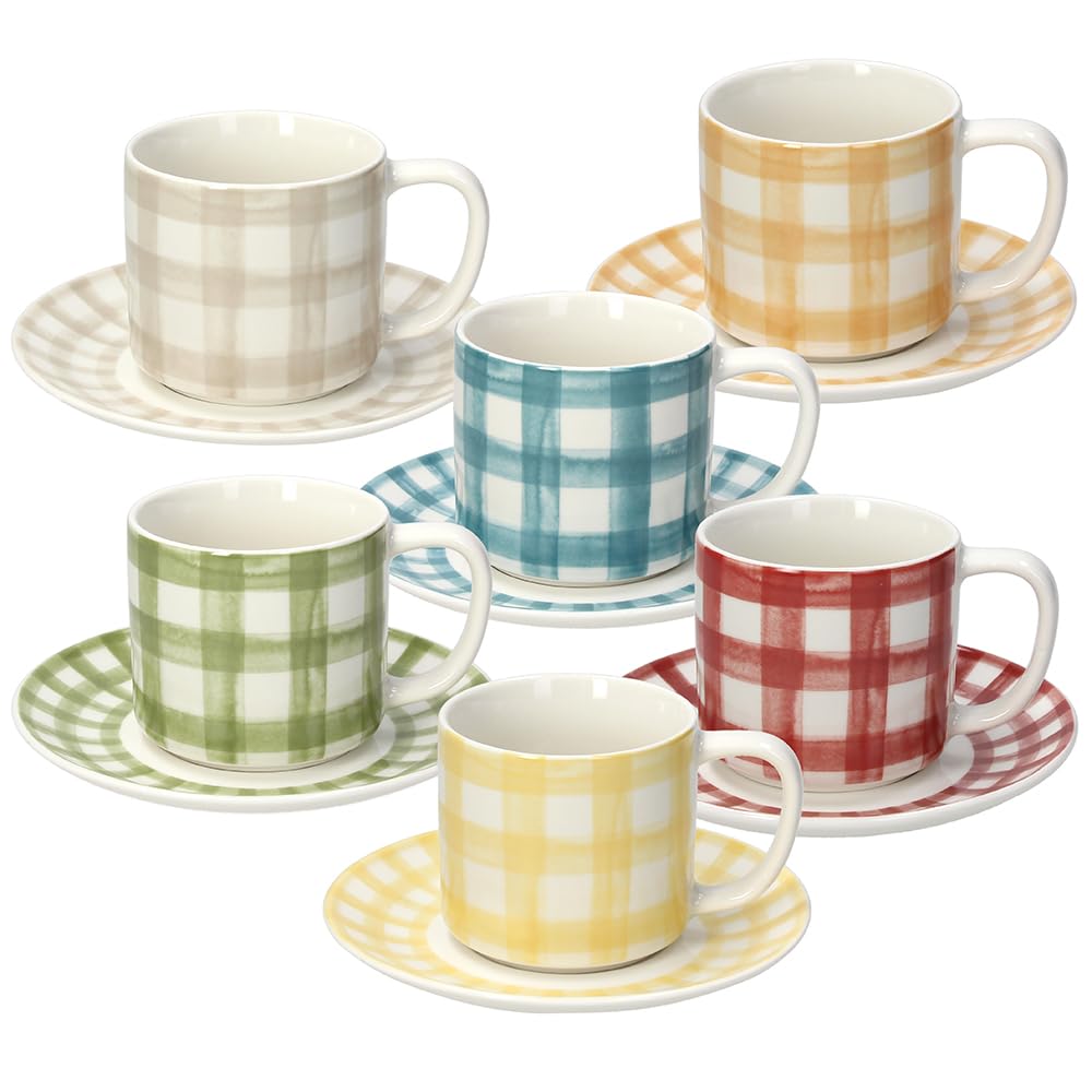 Tognana Caledonia New Bone China Tea Cups and Saucers, Pack of 6, Multi-Colour