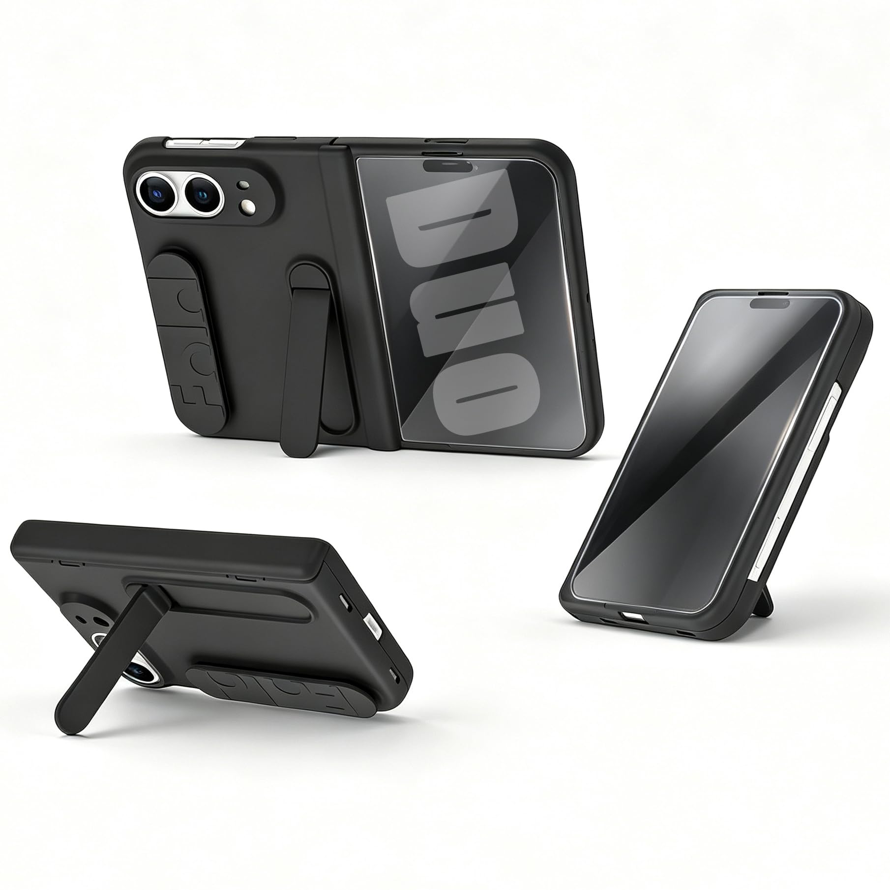 BAILI Hülle mit Handschlaufe und Ständer für iPhone Duo, Handyhülle mit Displayschutzfolie, Schutzhüllen mit Handschlaufe für iPhone Duo-Schwarz