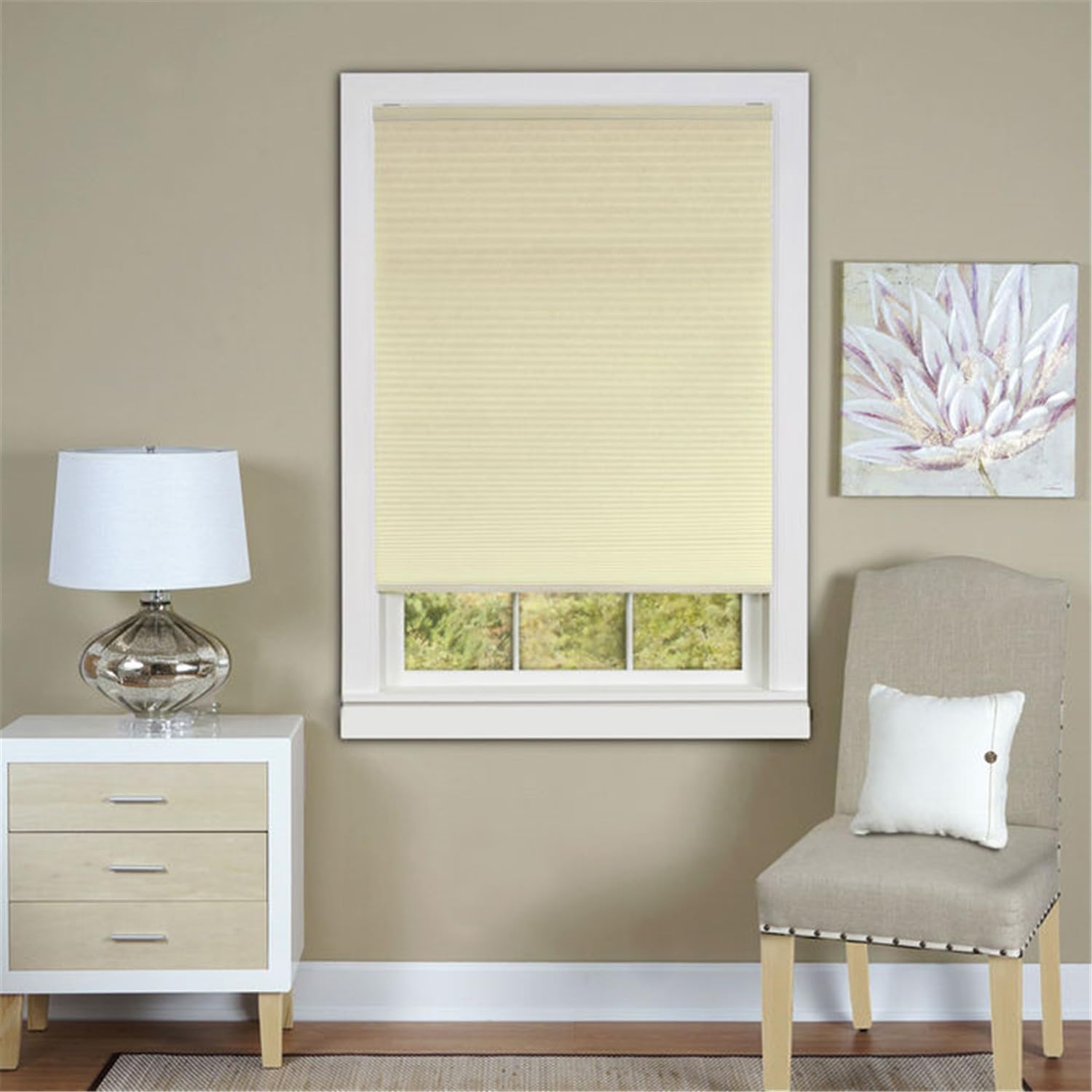 Urban Upmarket Cordless Light Filtering Cellular Pleated Window Shades - 27" W x 64" L, Alabaster - Room Darkening Top-Down Honeycomb Pull Down Blinds for Windows and Skylights