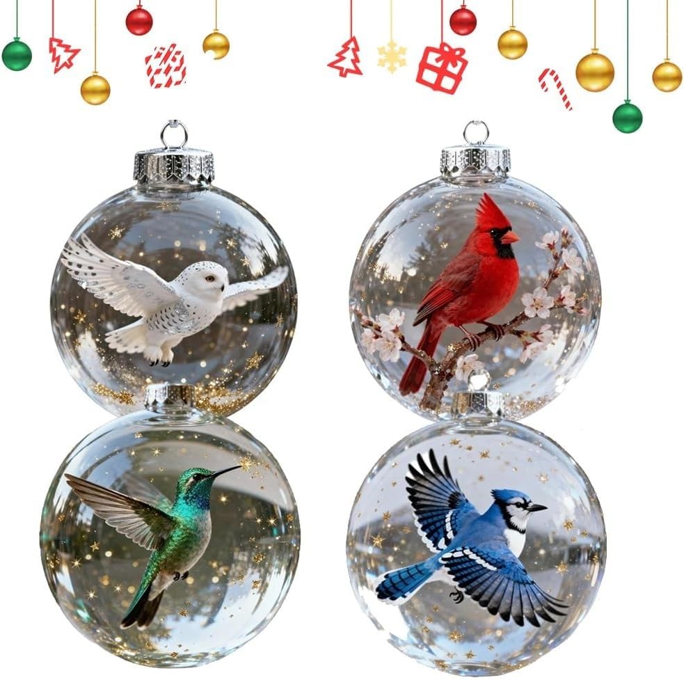 Oiseaux de la nature en boules de cristal pour une décoration de Noël magique