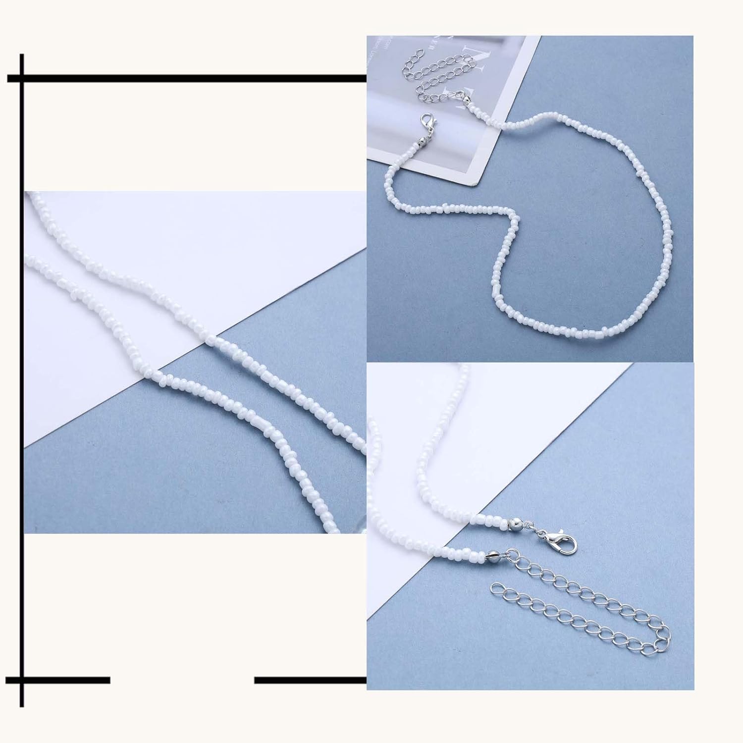 Boho Tiny Seed Bead Necklace Choker White Beaded Necklace Chain Wedding Minimalist Rice Beads Collar Necklaces Jewelry for Women - Image 5