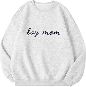 Boy Mom Embroidered Sweatshirt Mama Sweatshirts for Women Mama Life Casual Crewneck Hoodies Oversized Pullover Top