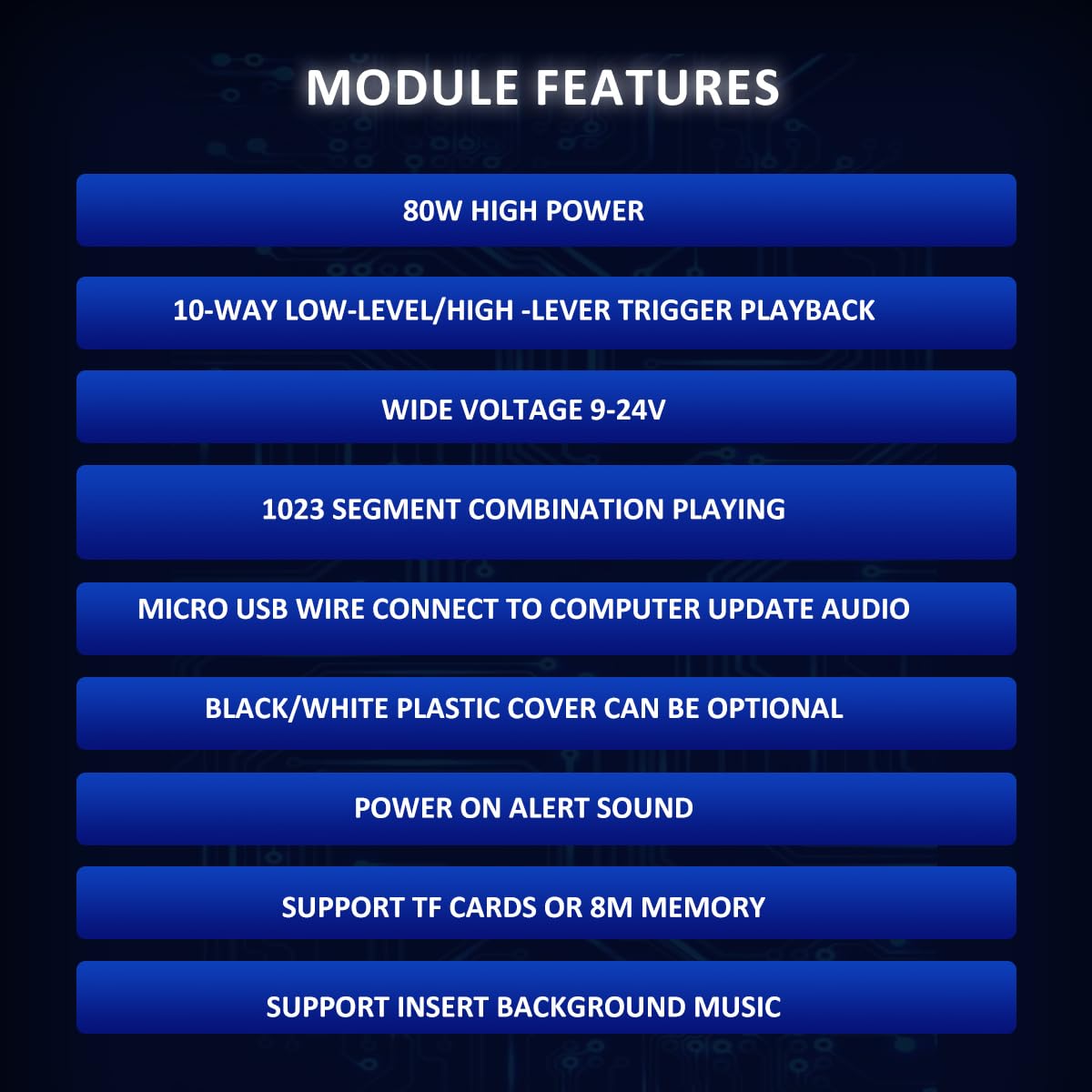 Voice Playback Module, 80W Low Lever Trigger 8MB DC 9-24V CH358D Voice Board, Support USB Download, MP3 Hardware Decoding,10-Way Button One-to-One, 8 Combined Playback Chips for Industry Broadcast.