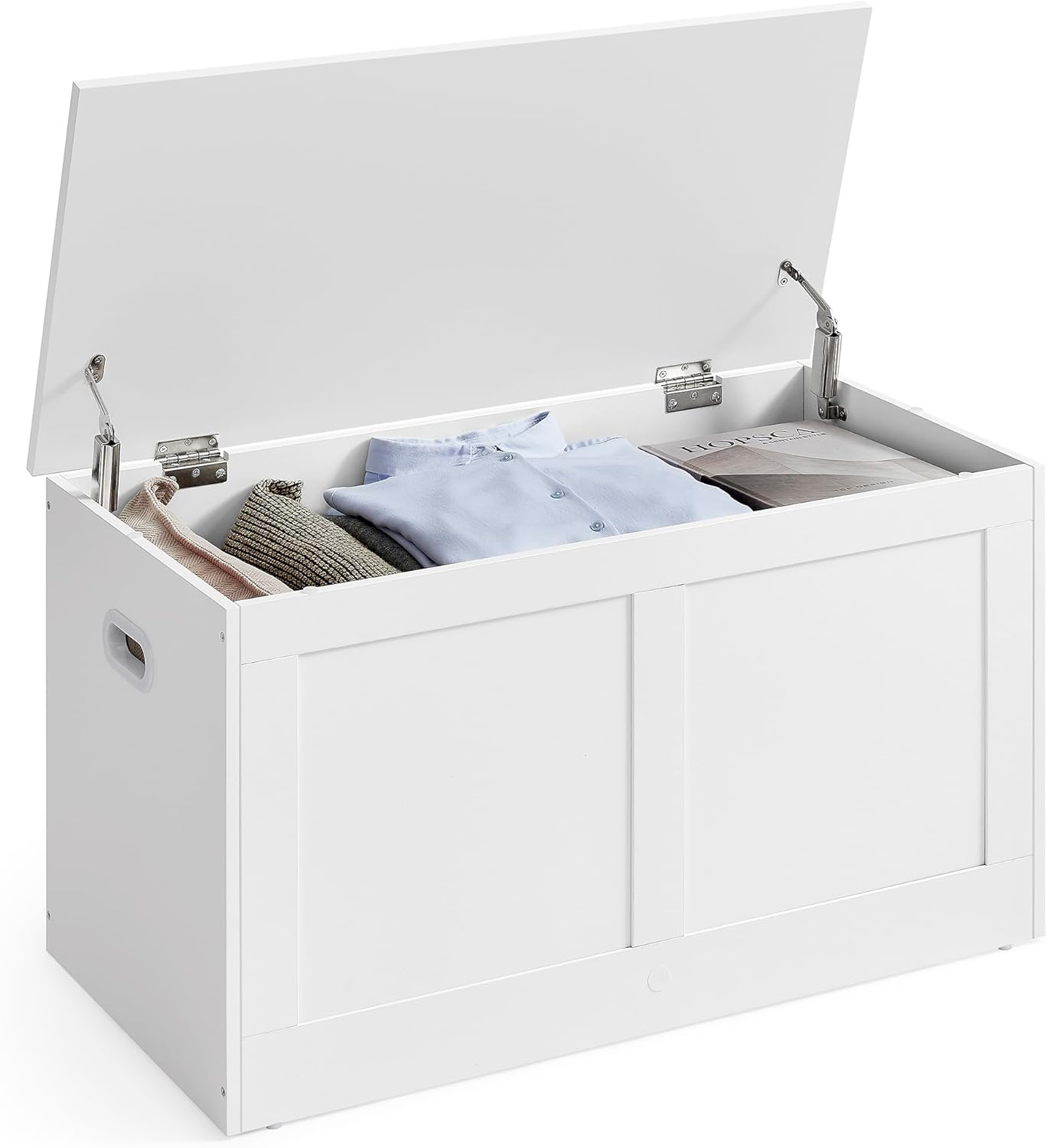 VASAGLE Storage Chest, Storage Trunk with 2 Safety Hinges, Storage Bench, Shoe Bench, Farmhouse Style, 15.7 x 31.5 x 18.3 Inches, for Entryway, Bedroom, Living Room, Cloud White ULSB064W01 31.5"W Cloud White