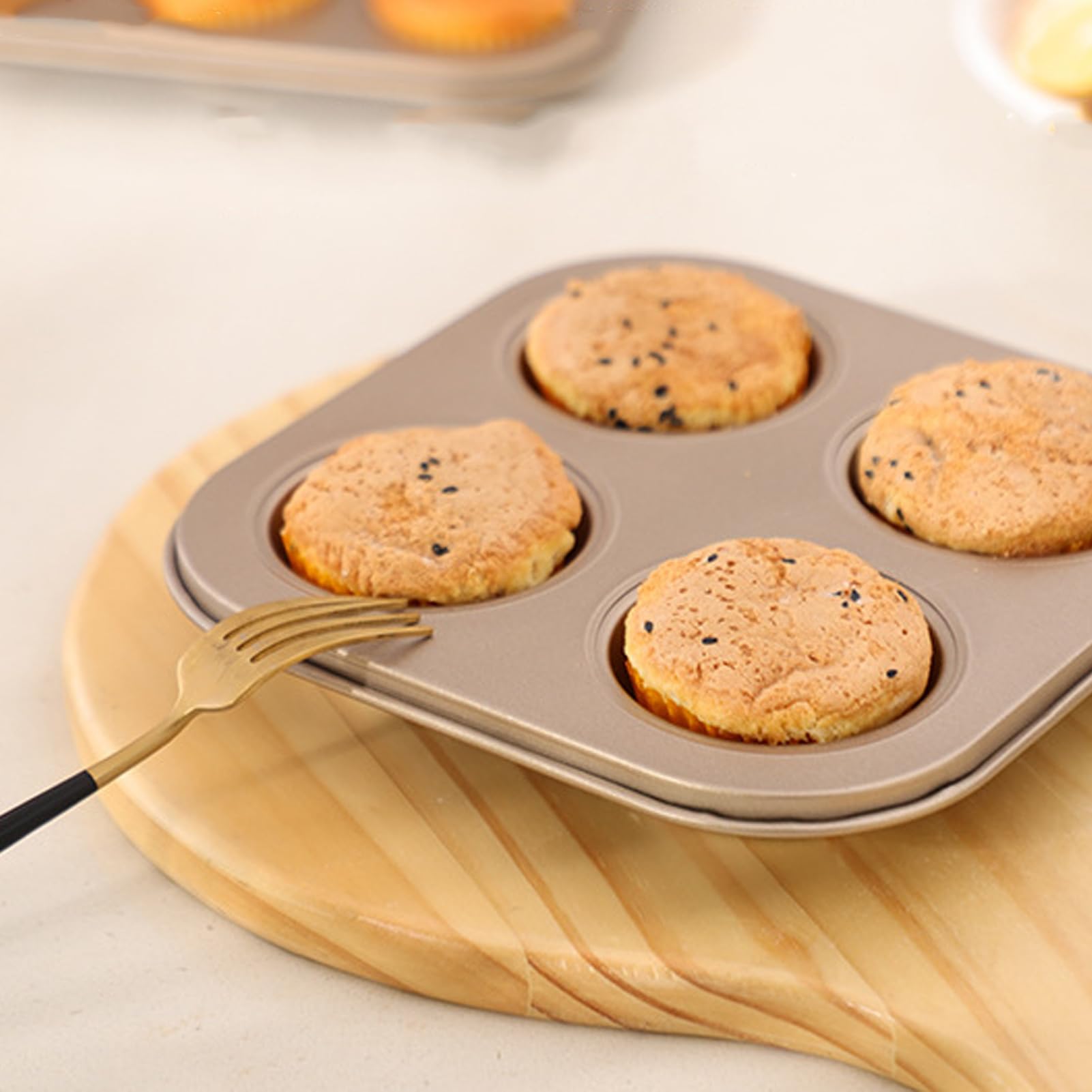 EnamelEVO Air Fryer Muffin Pan, Nonstick Cupcake Baking Pan for Counter Top Oven Small Oven, Gold, 2 Pack