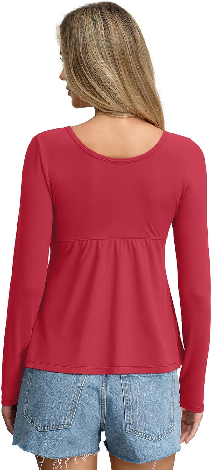 Womens Babydoll Long Sleeve Peplum Tops Sexy Y2k Square Neck Henley Shirts Cute Going Out Top Winter 2026 - Image 5