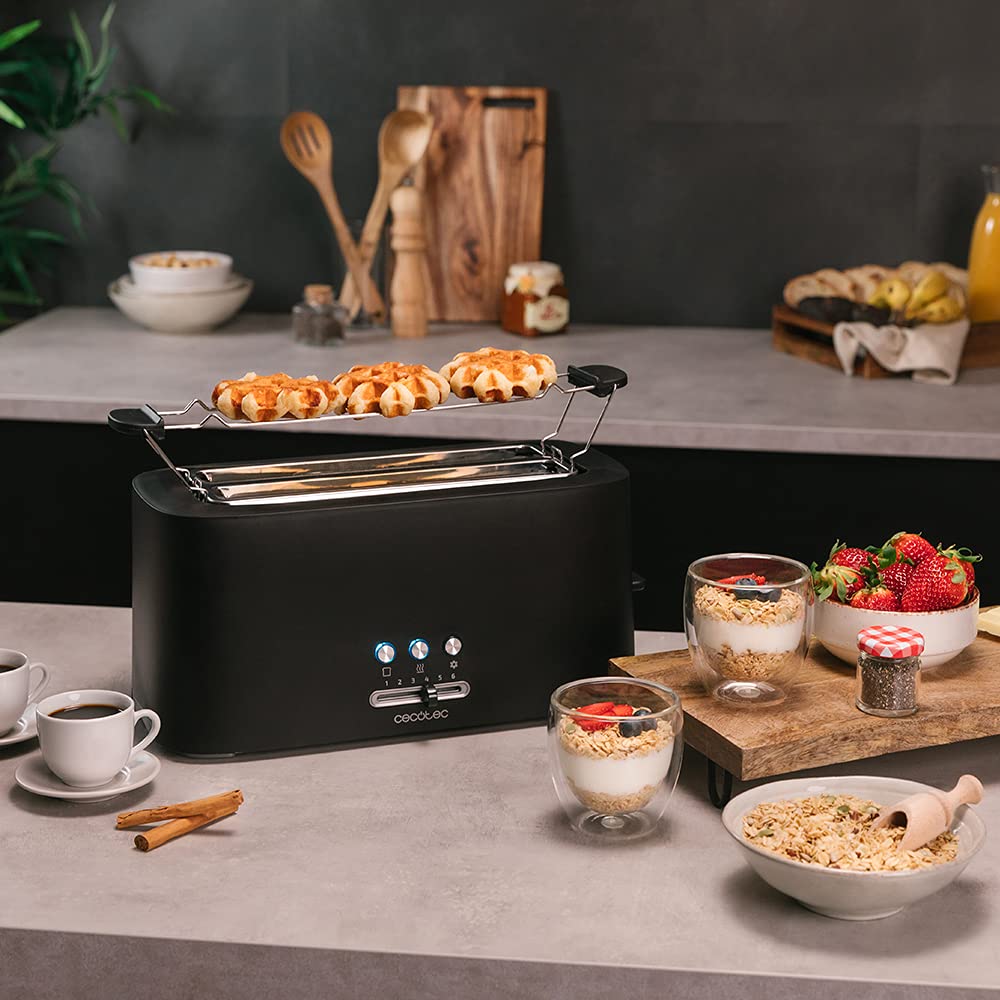 Cecotec Grille-pain Toast&Taste 16000 Extra Double. 1630 W, Plastique avec 2 fentes longues extra-larges, 6 Niveaux de grillage