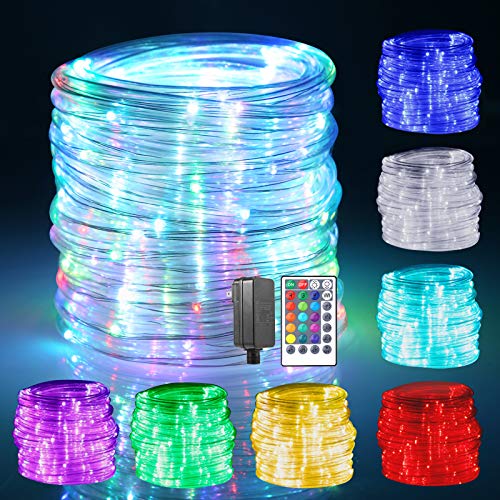 GreenClick 150 LED Rope Lights 49ft 17 Colors Changing Rope Lights Plug in Multi-Color Twinkle Rope Tube Fairy Lights with Remote for Indoor Wedding Christmas Party Waterproof Outdoor Decorations