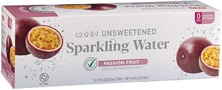Unsweetened Sparkling Water, Passion Fruit Flavor, 0 Calories, Sugar Free, No Sodium, 12 fl oz Cans, 12 Pack