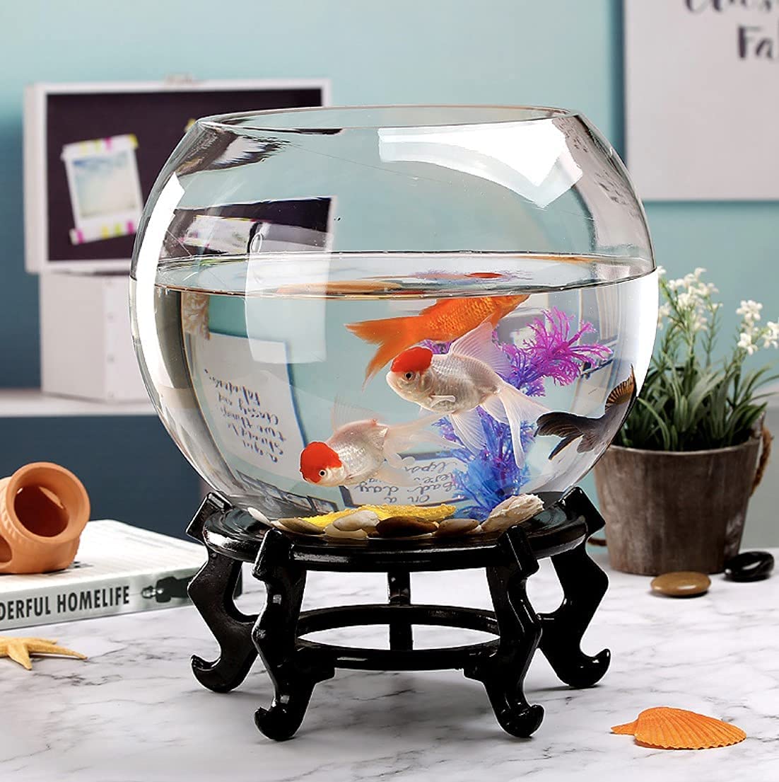 Pecera de Cristal 16cm/ Pecera Redonda Cristal/ Pecera Esférica Para Peces/ Acuario Para Peces/ Acuario Pequeño Para Peces/ Globo Acuático de Cristal Para Peces, Flores, Piedras 16cm