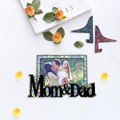 Miniatura 6 de Voyyphixa Moldes de resina para marco de fotos, moldes de marco de fotos de papá con soporte de soporte, moldes epoxi rectangulares para fundición