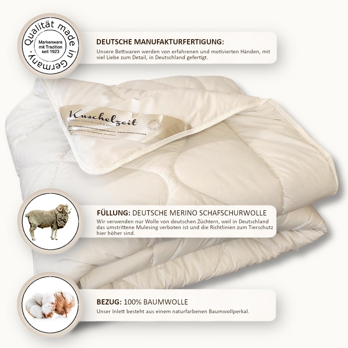 Merino Schafschurwolle Kinder Steppdecke in 100x135 cm Ganzjahresdecke Steppbett Made in Germany