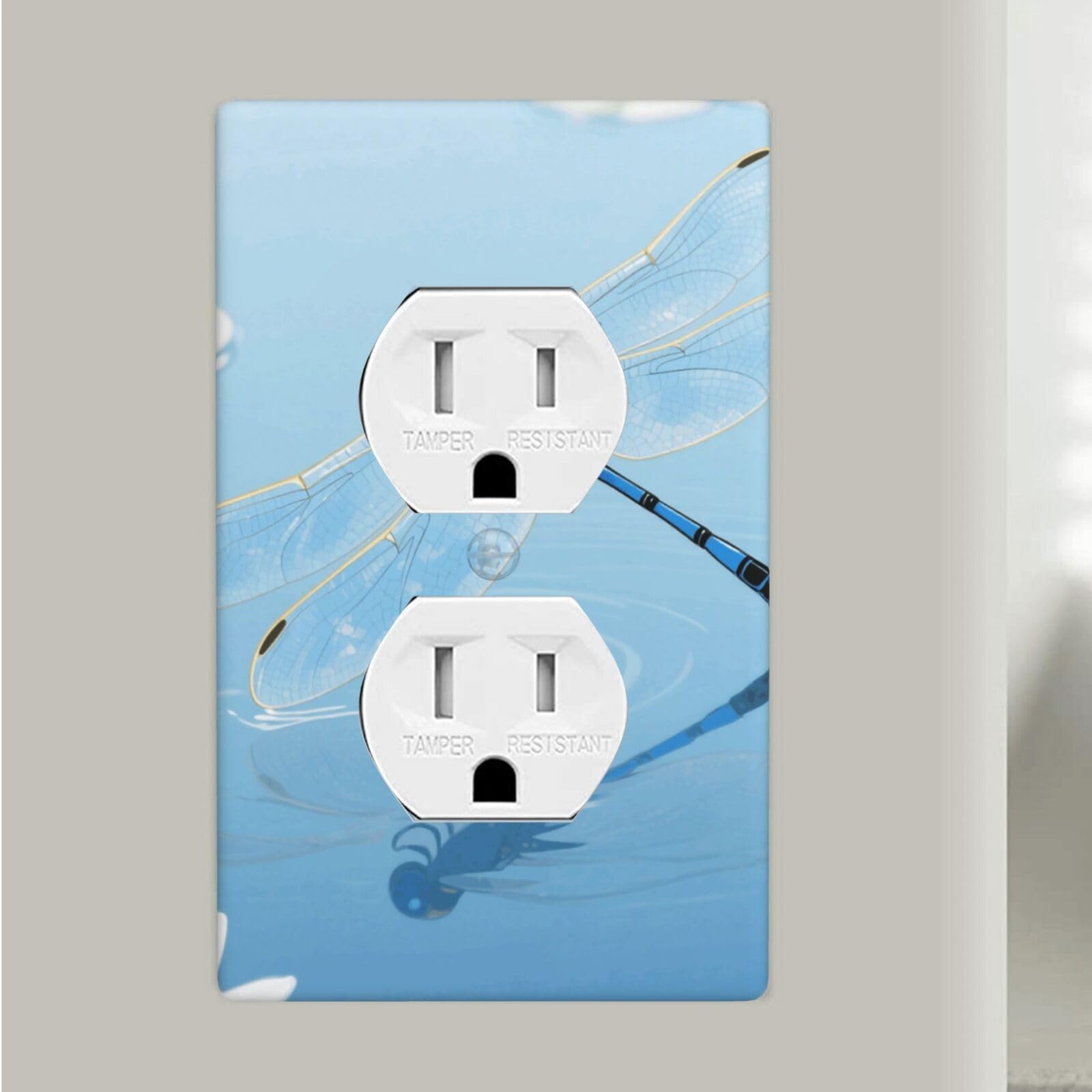 Blue Vintage Dragonfly Duplex Outlet Covers Wall Plates 1-Gang Switch Outlet Electrical Cover Plate Unbreakable Polycarbonate Switchplate Cover Faceplate For Bathroom Kitchen Home Decor
